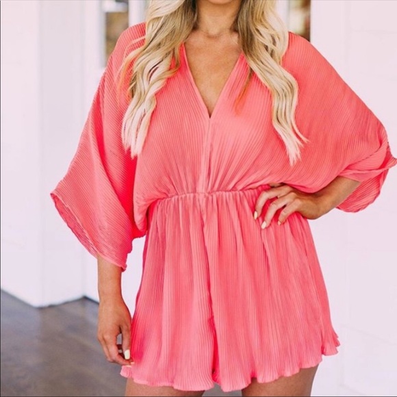 Flying Tomato Other - Flying Tomato Pleated Coral Romper